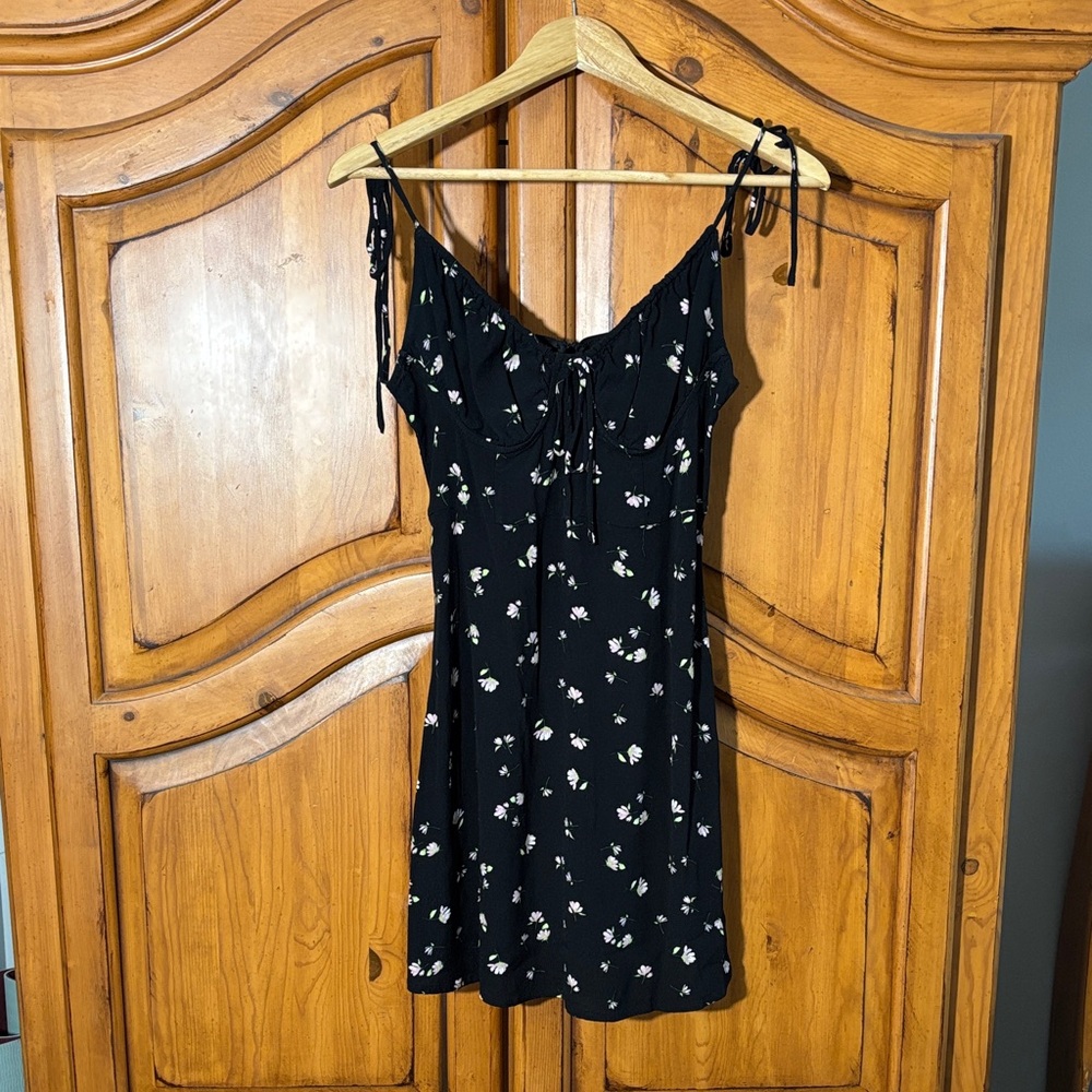 Sophie Rue Black Floral Dress with Tie Straps
